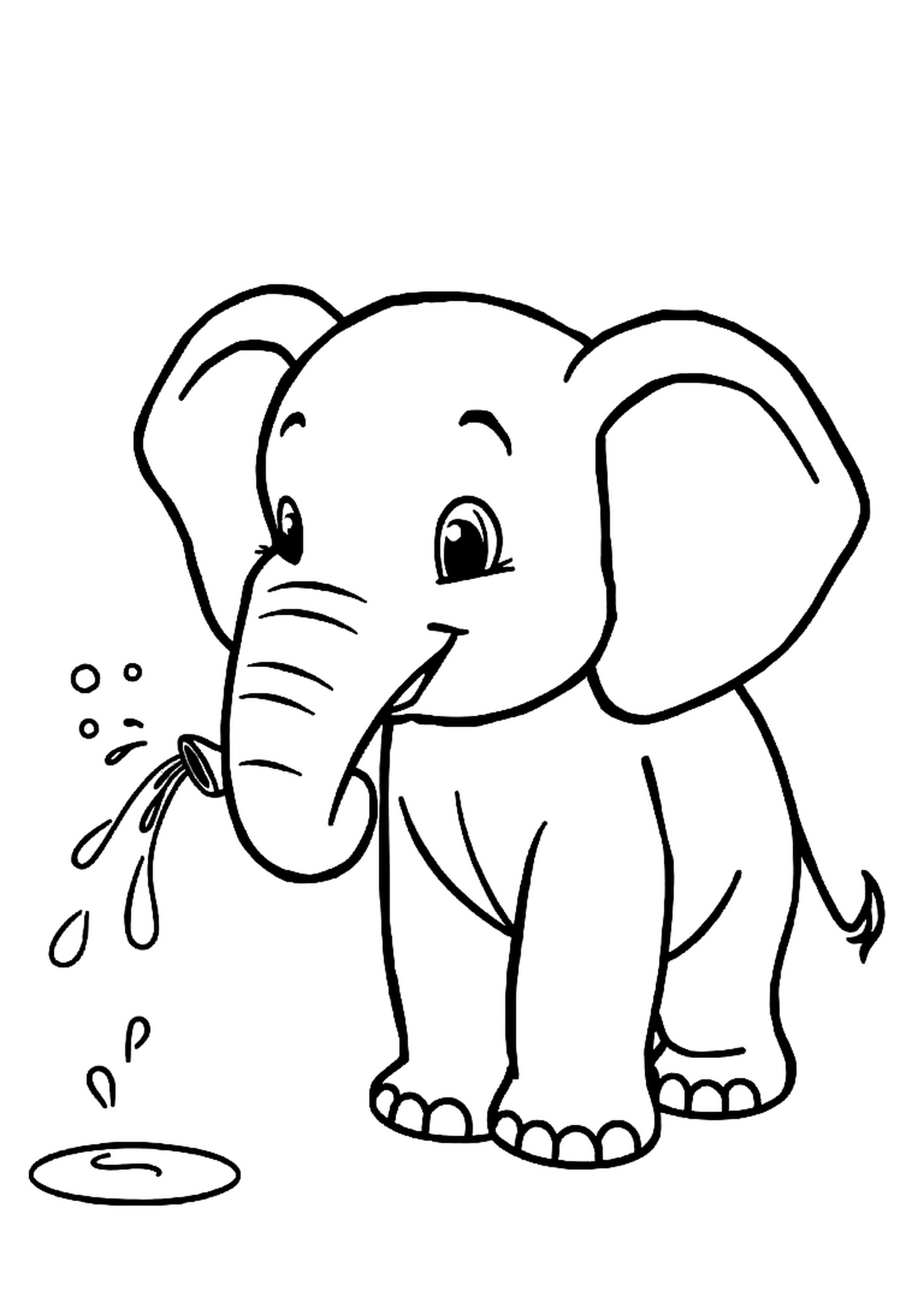 Baby elephant spraying water with its trunk
