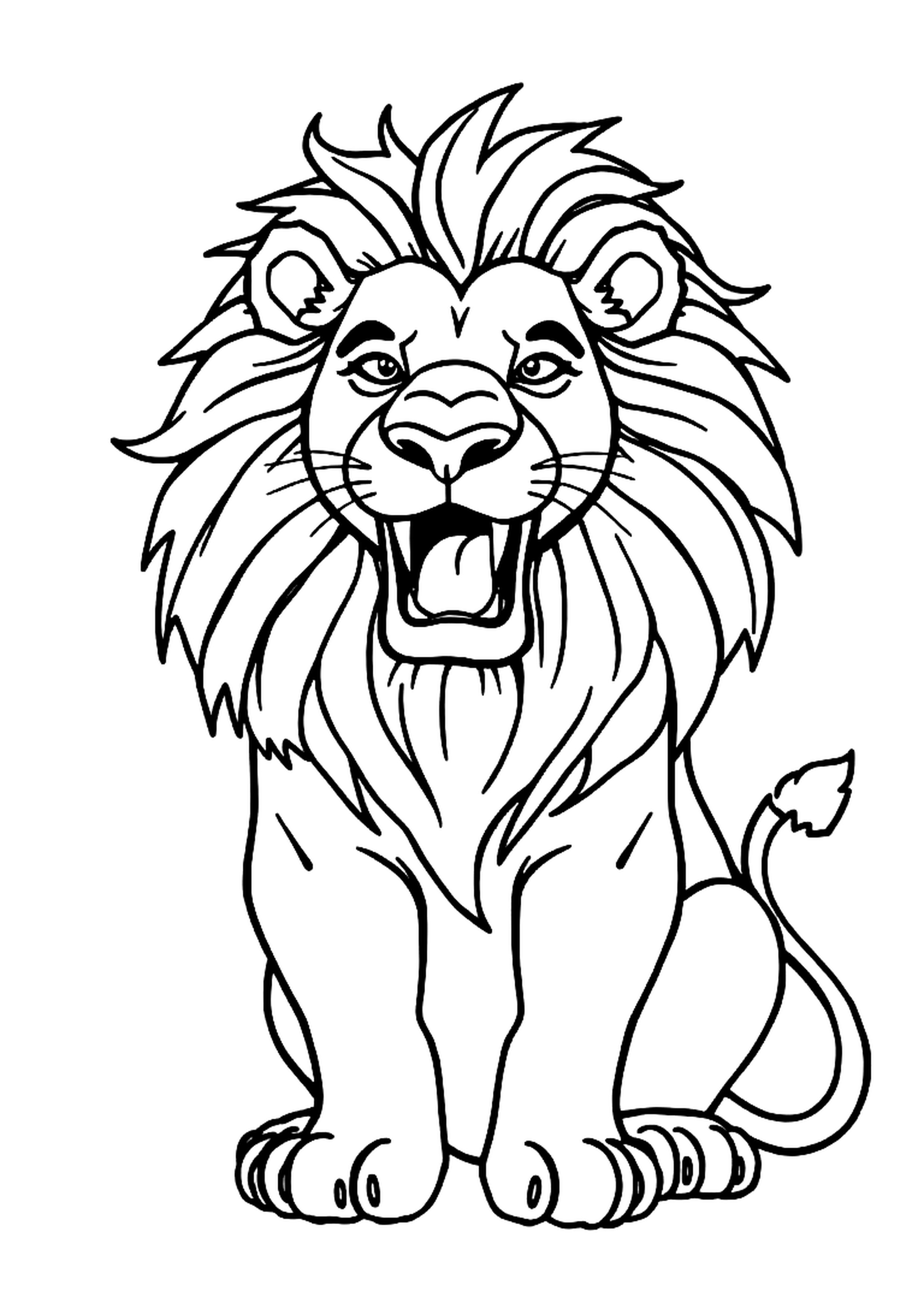 Lion with a big flowing mane roaring proudly
