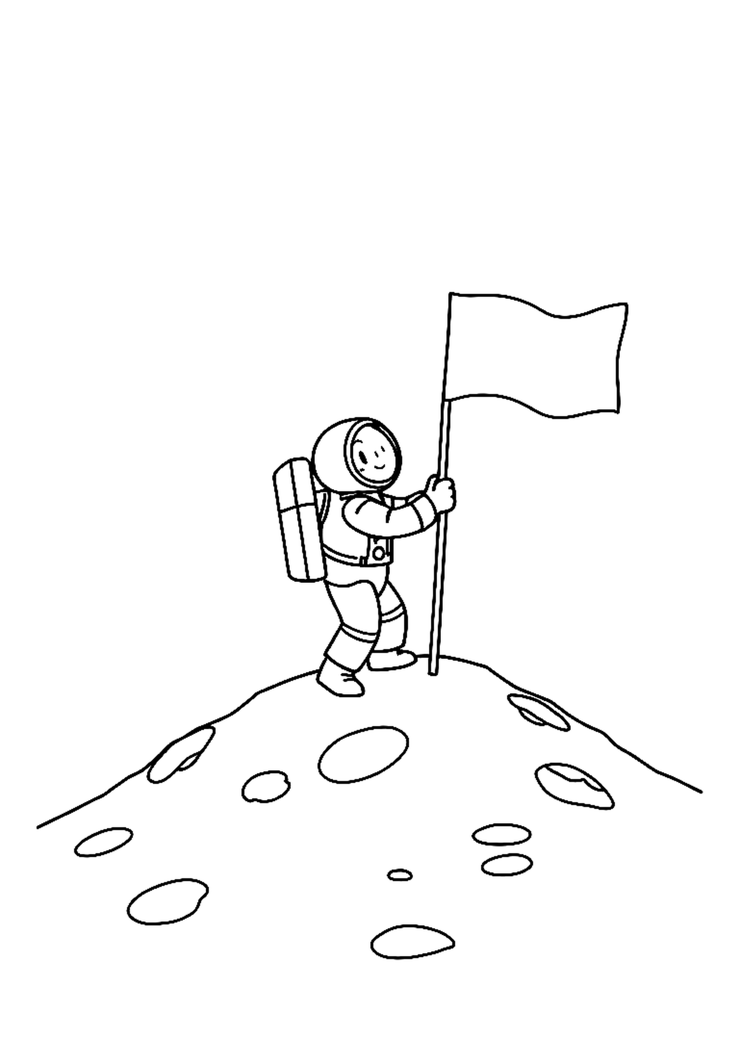 Astronaut planting a flag on the moon with Earth in the background