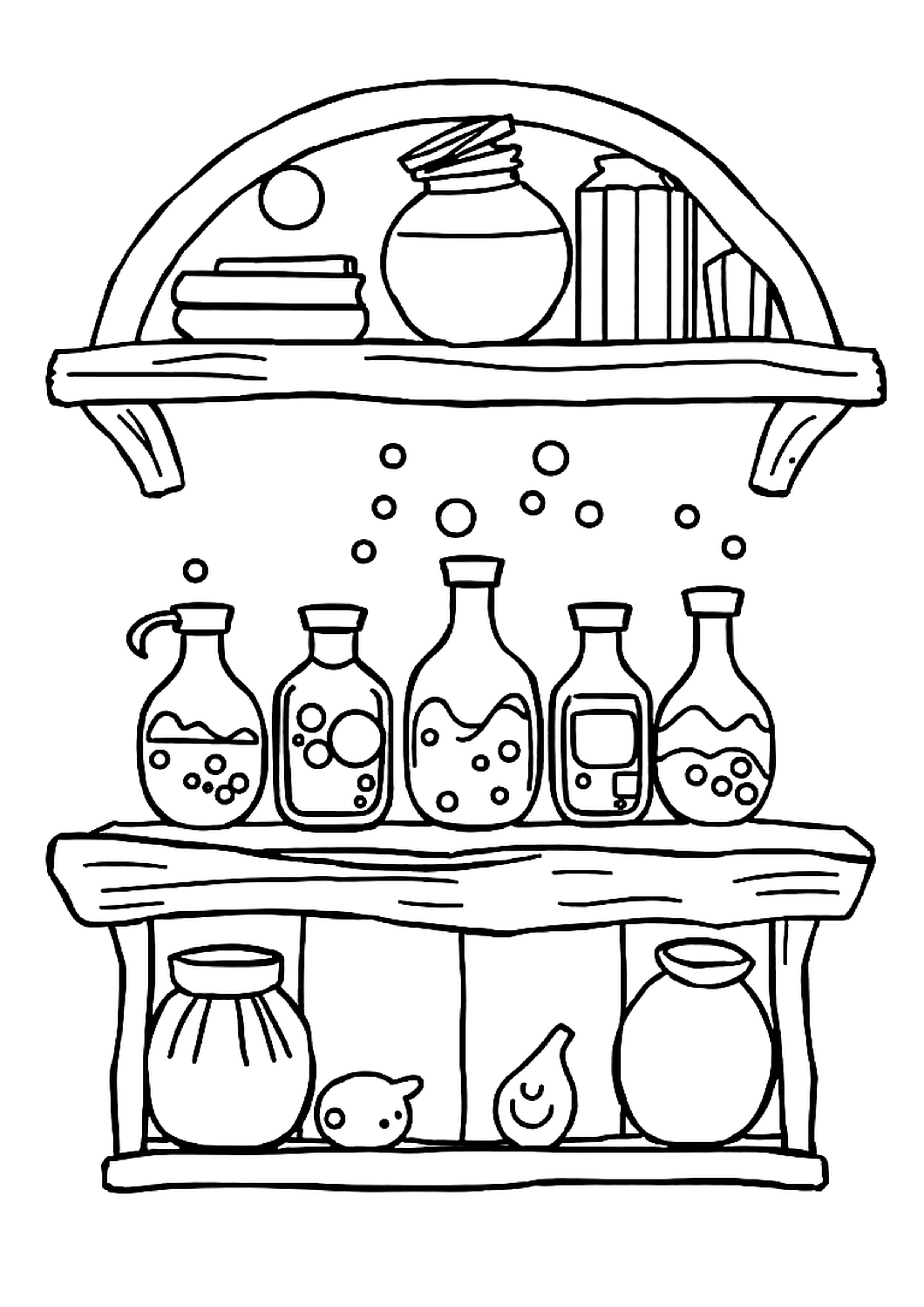 Cauldron bubbling with magical potion and sparks rising