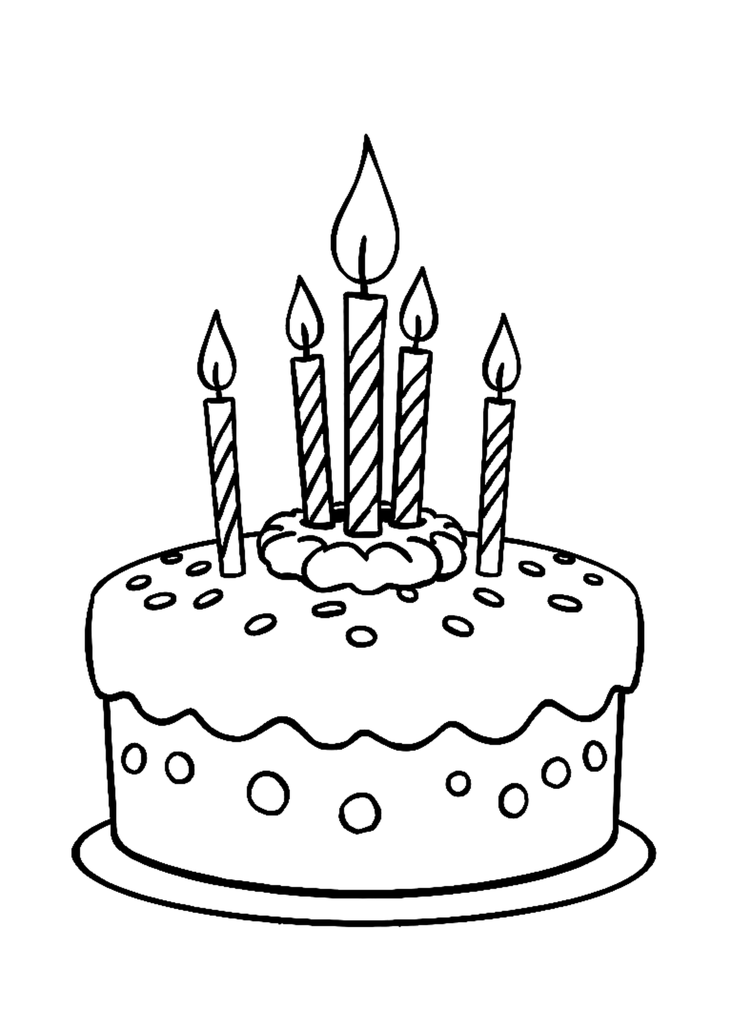 Tall birthday cake with lit candles, frosting, and sprinkles