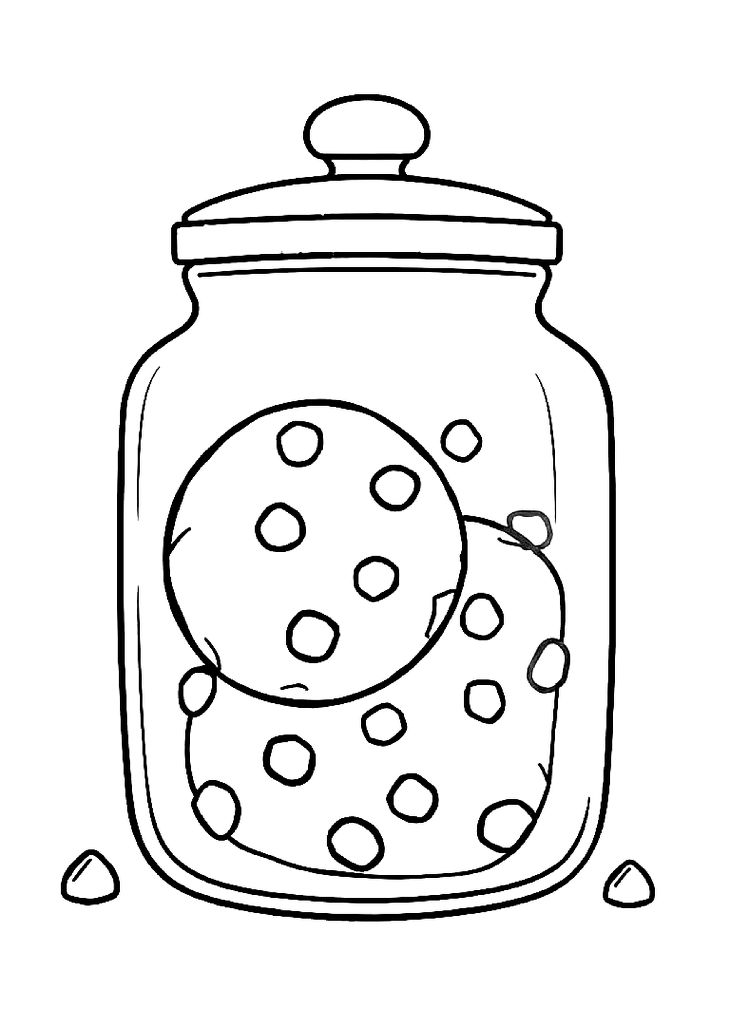 Cookie jar with chocolate chip cookies and lid half open