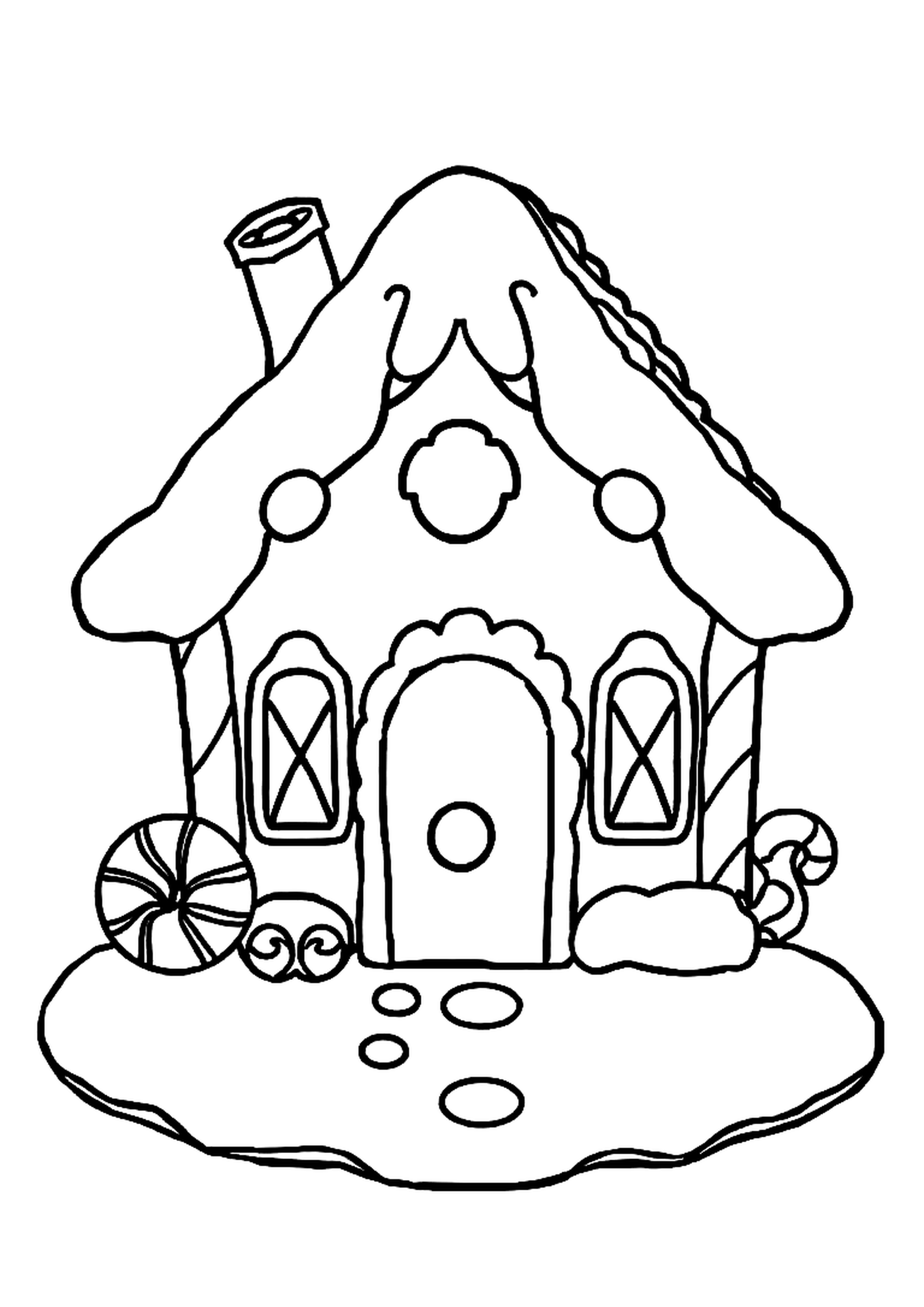Gingerbread house decorated with candy, frosting, and gumdrops