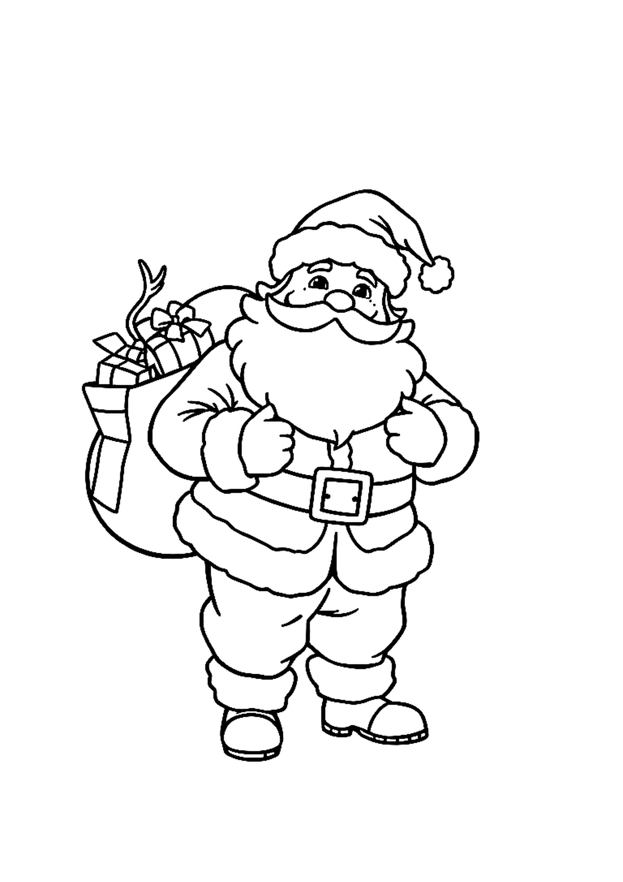 Jolly Santa Claus with a big sack of presents, laughing