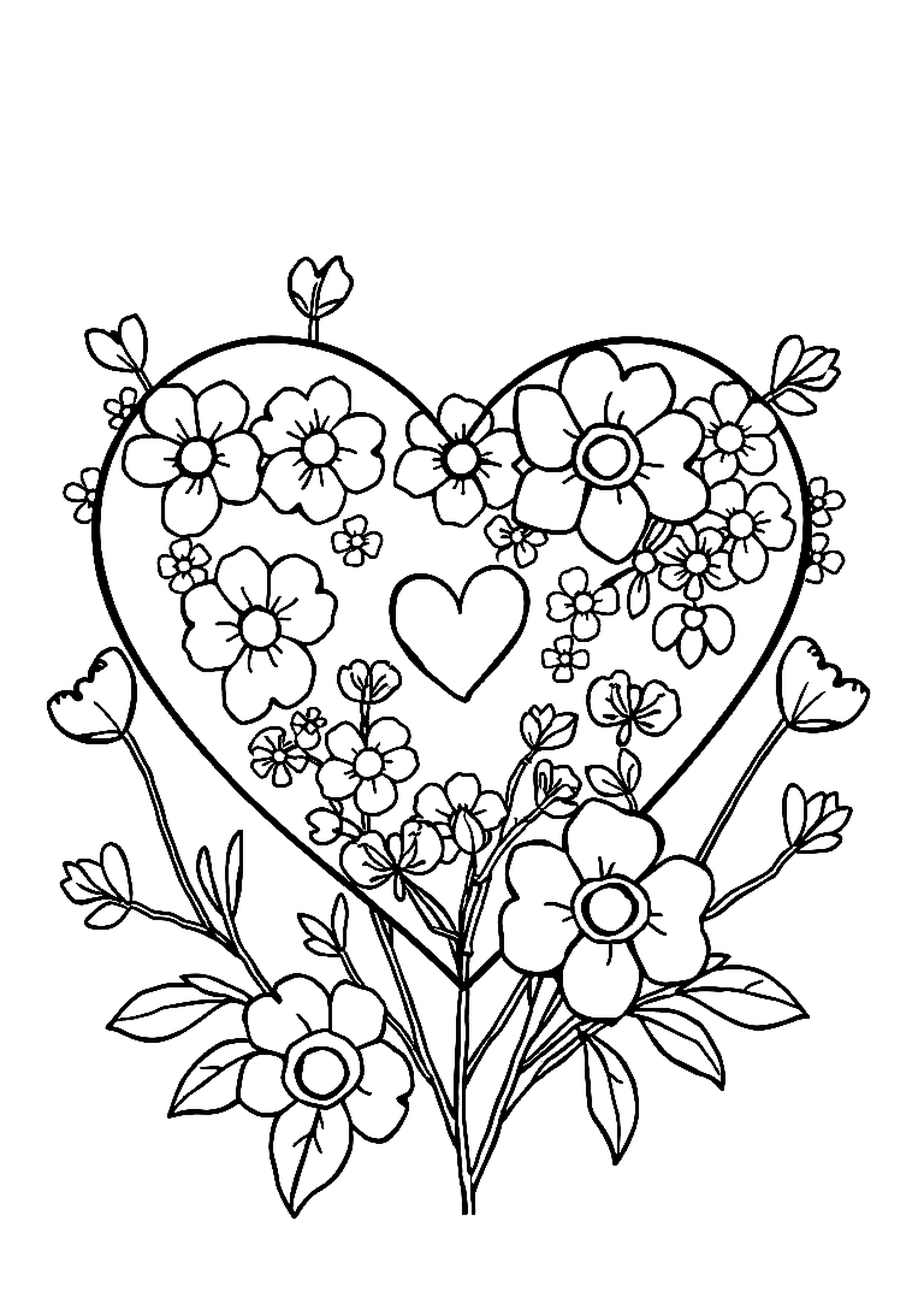 Hearts with ribbons and flowers for Valentine's Day