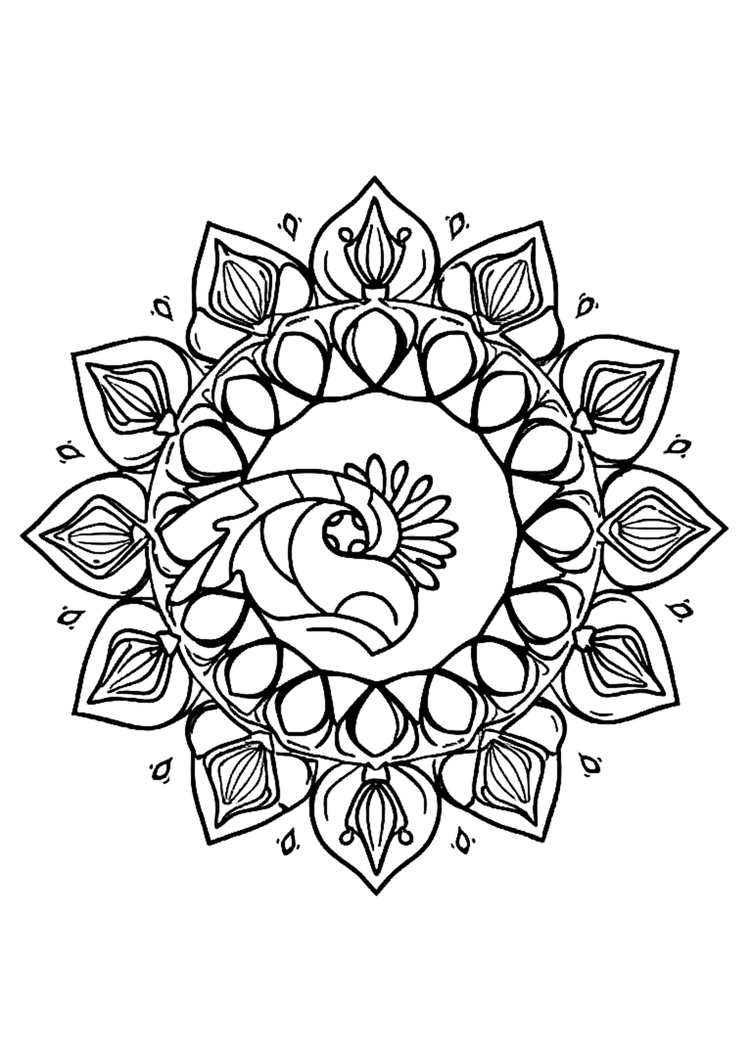 Mandala with ocean waves, shells, and sea star motifs