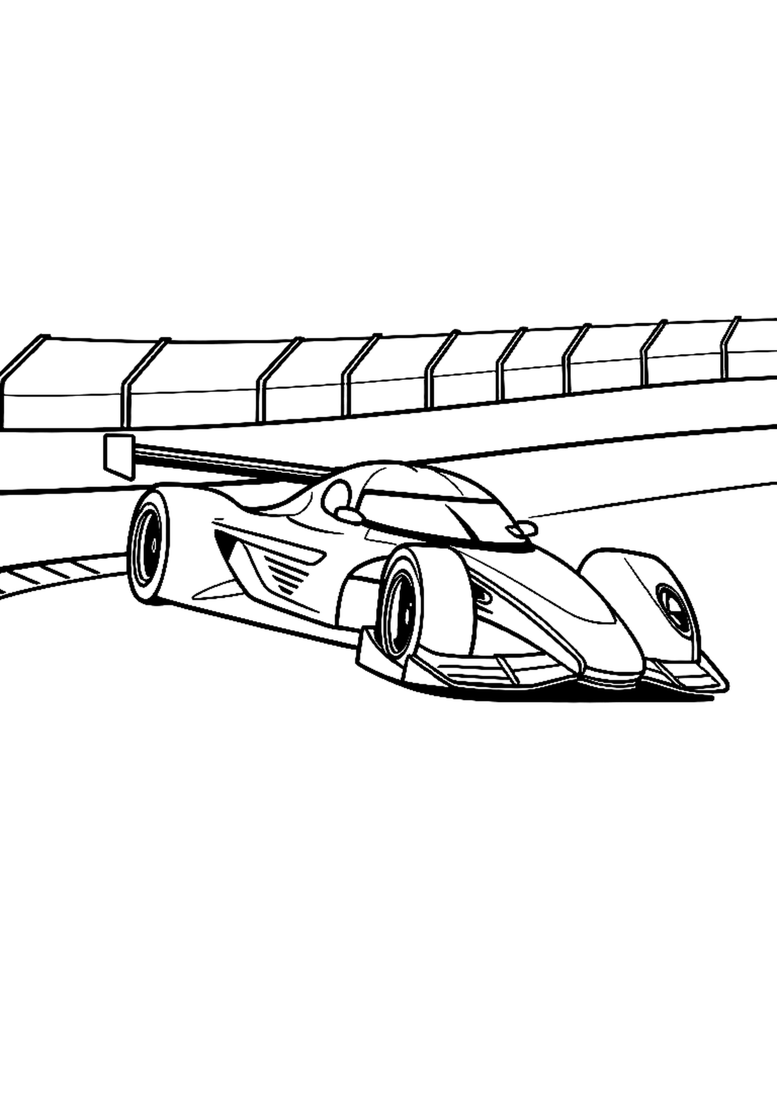 Sleek racing car crossing the finish line with a checkered flag